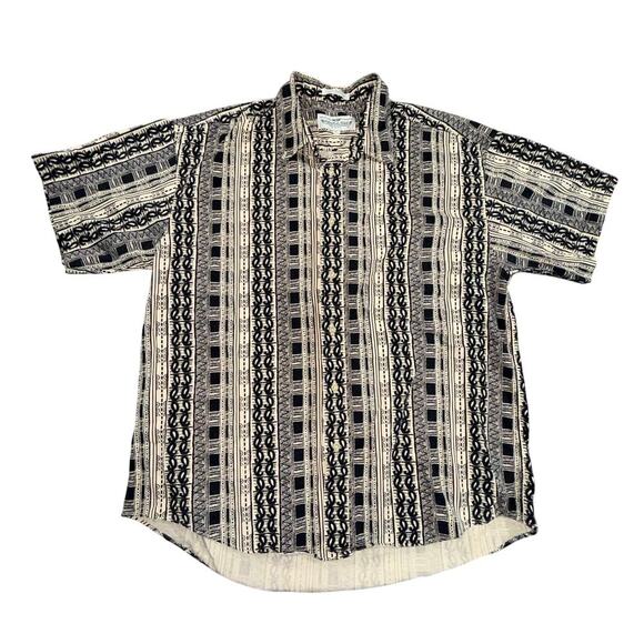 VTG 80s Natural Issue Shirt Men XL Slim Geometric Striped Short Sleeve Cotton - Picture 1 of 8